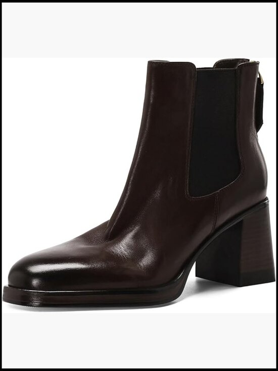 Shoes - Genuine Leather Ankle Boots Chunky Heel Chelsea Zip Slip-on Fall Booties